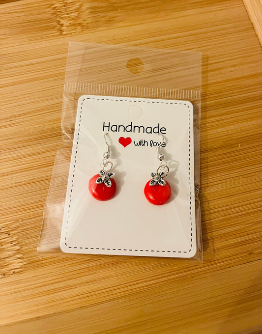 Polymer clay earrings 925 silver - red & silver drops