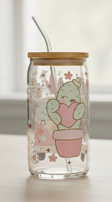 Glass Tumbler Groovy VW Bus and cactus