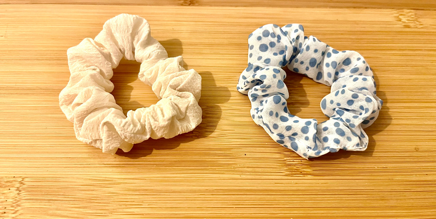 Scrunchie - blue&white, red dot, blue dot