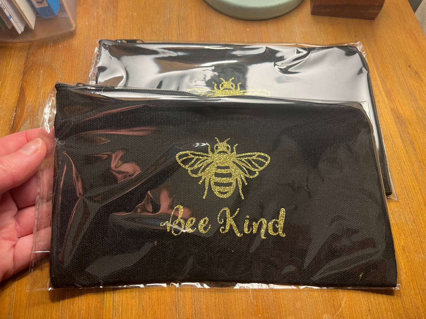 Canvas Makeup Bag - Black with Gold Glitter (20x11cm)