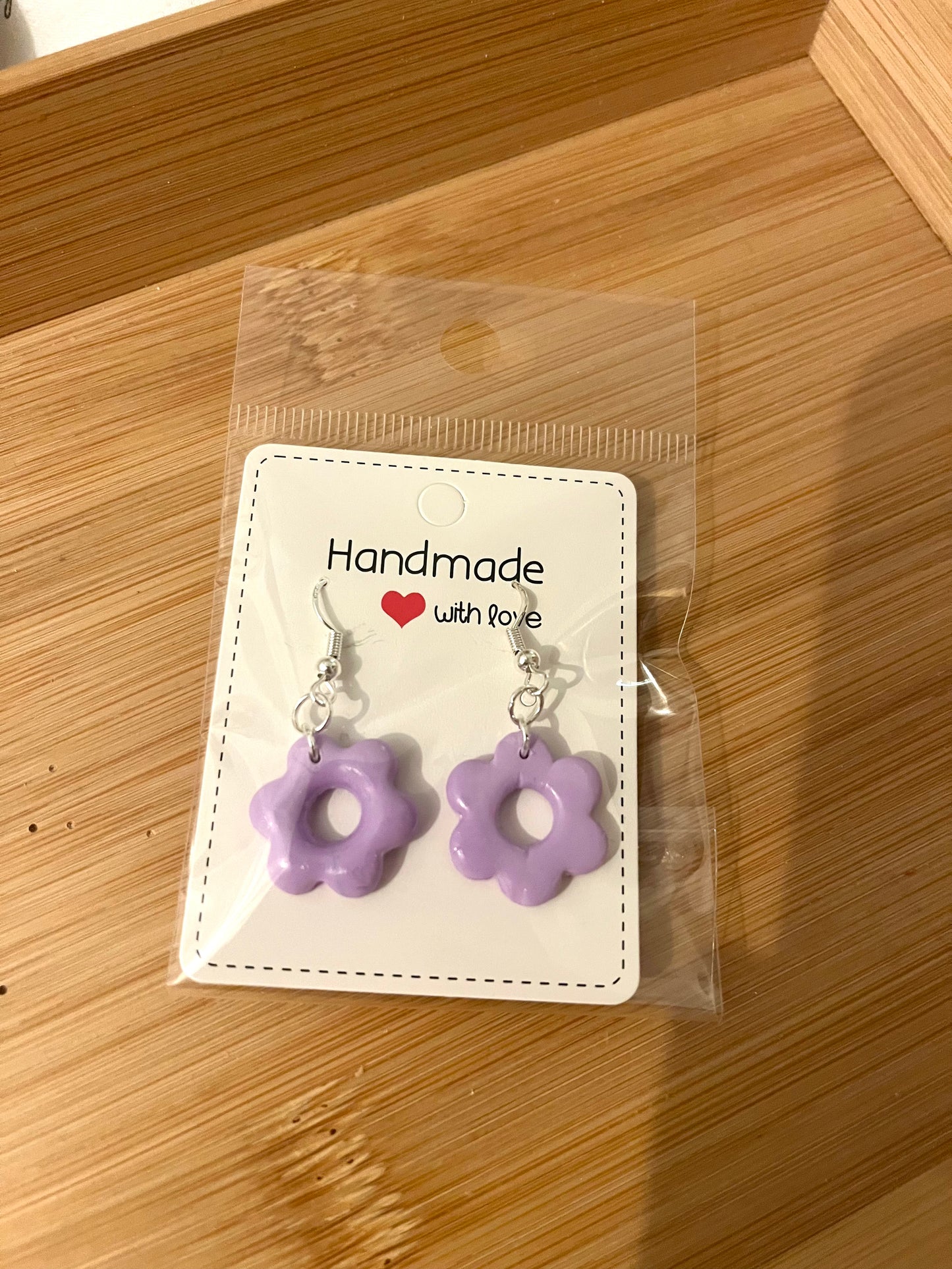 Polymer clay earrings 925 silver purple flowers