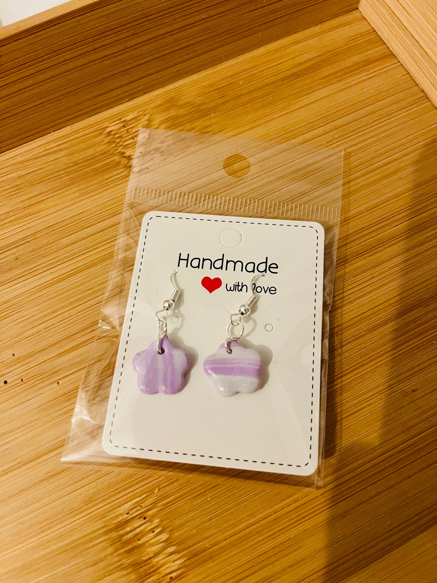 Polymer clay earrings 925 silver - purple cream daisy