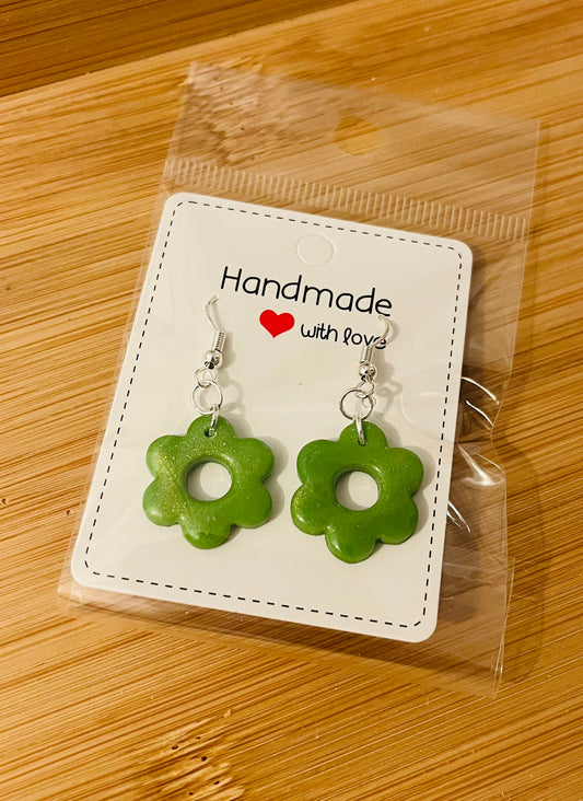 Polymer clay earrings 925 silver green flowers
