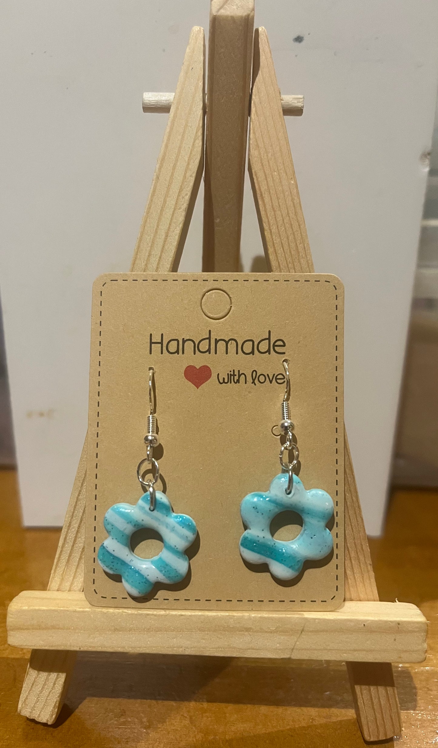 Polymer clay earrings 925 silver blue ocean