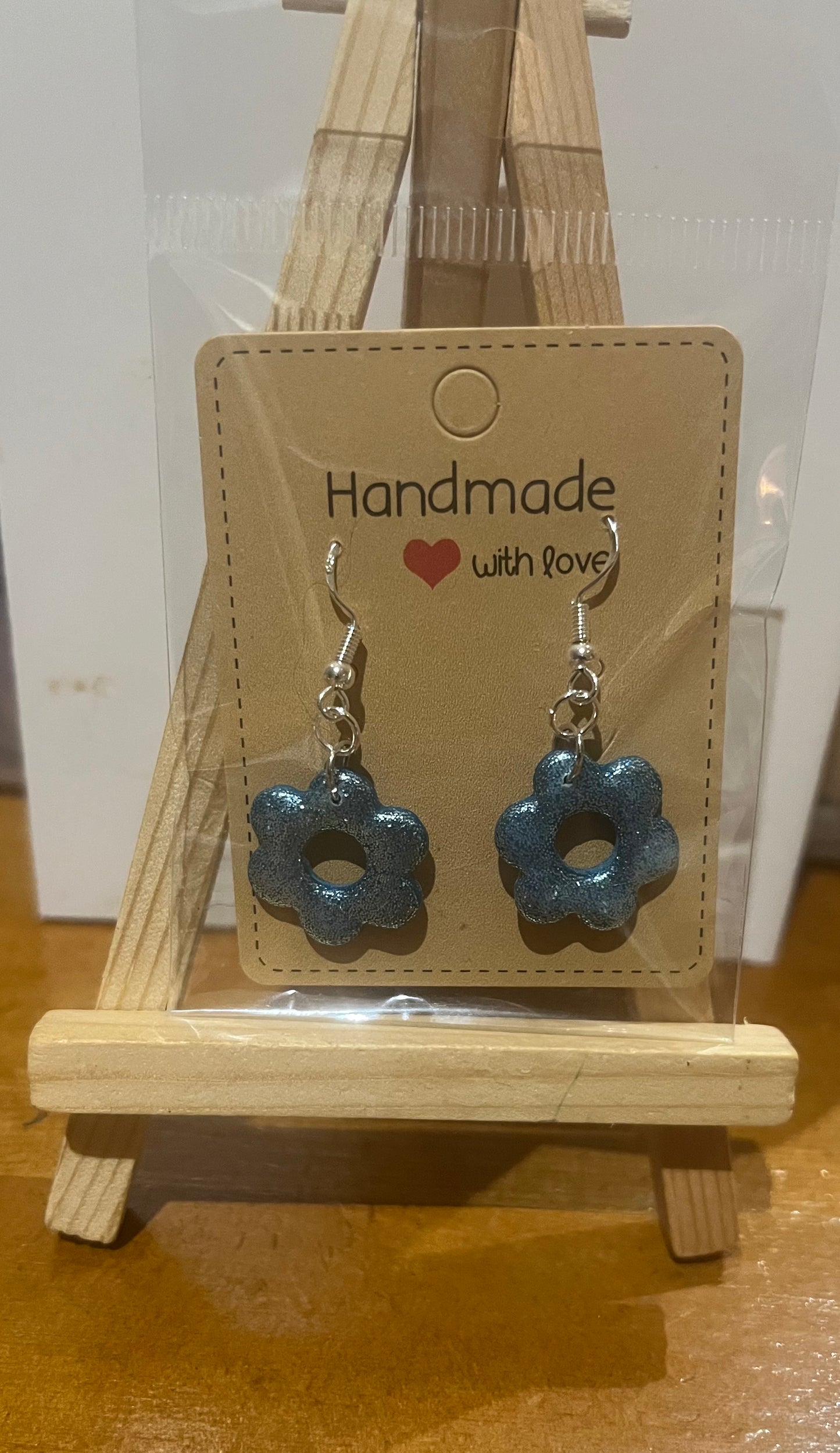 Polymer clay earrings 925 silver dark blue glitter