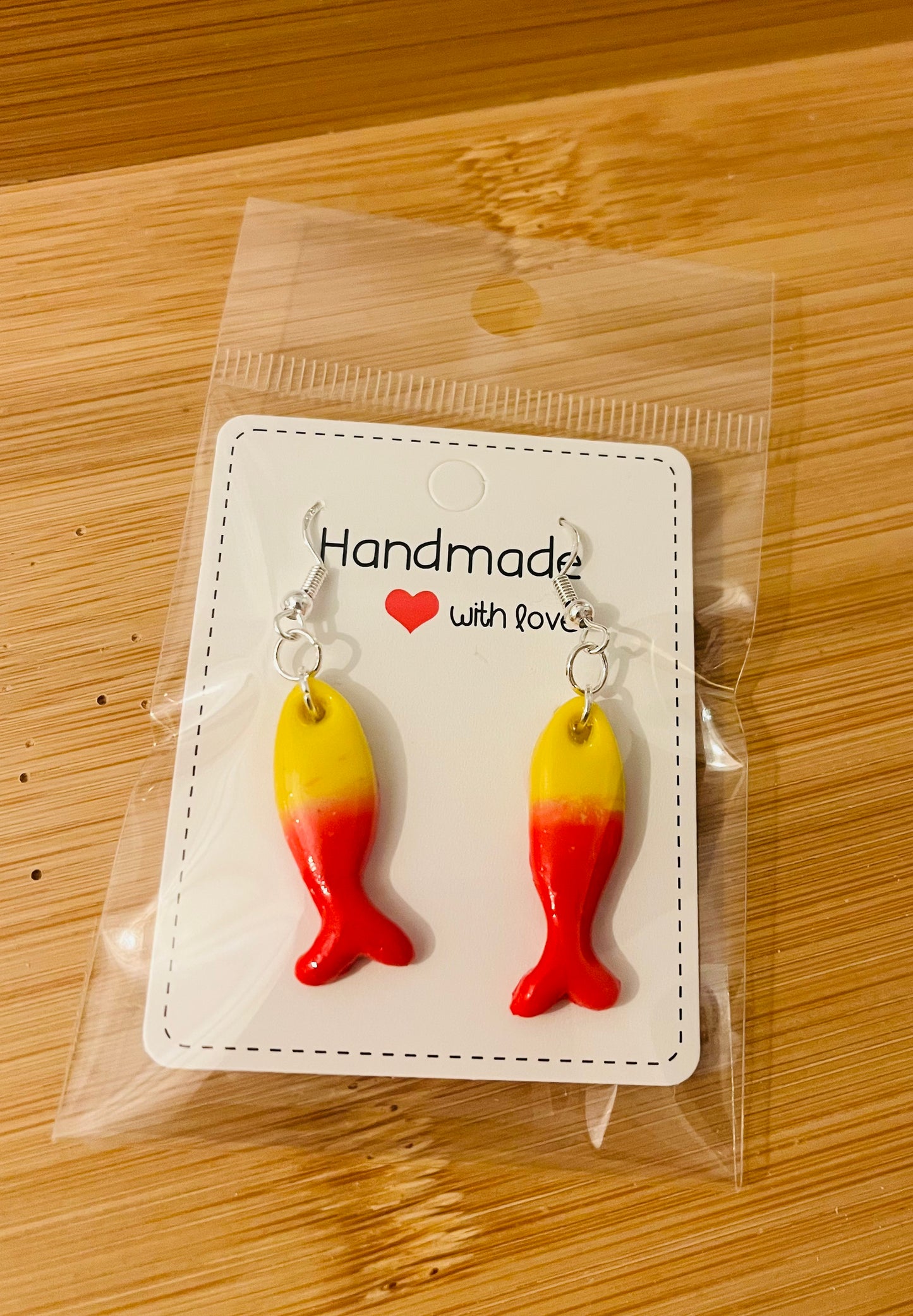 Polymer clay earrings 925 silver hooks fish