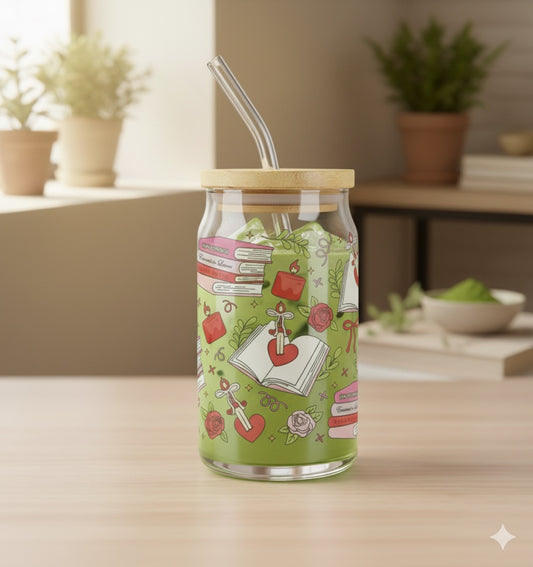 Glass Tumbler Book and Roses - Romantic Drinkware