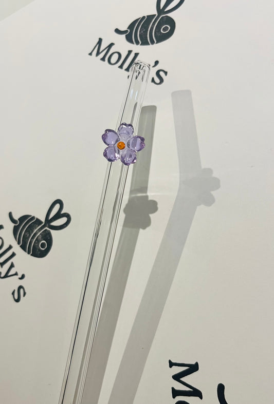 Glass Straw Purple - Eco-Friendly Reusable Straw with Flower Design