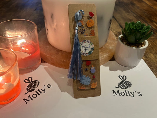 Bookmark Pumpkin Blue - Handmade Bookmark with Tassel