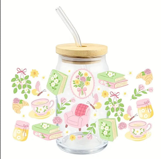 Glass Tumbler Green book and cup