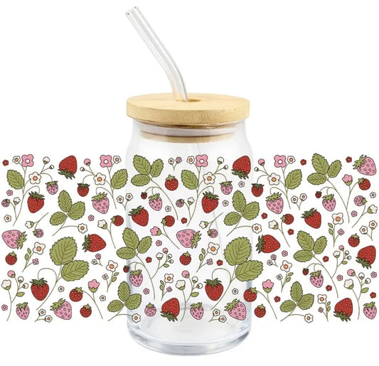 Glass Tumbler Strawberries - Fresh Fruit Drinkware