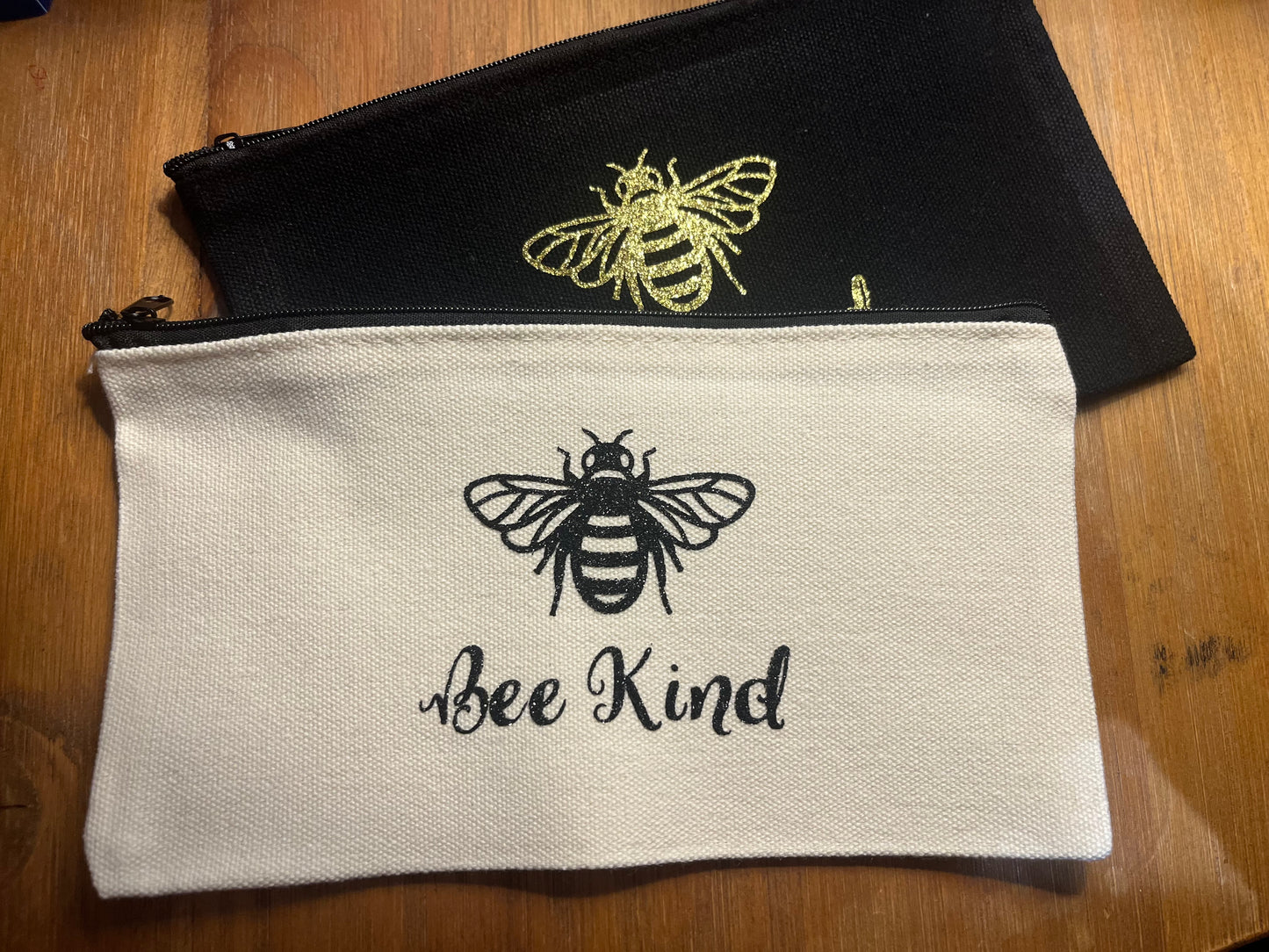 Canvas Makeup Bag - Cream with Black Glitter (20x11cm)