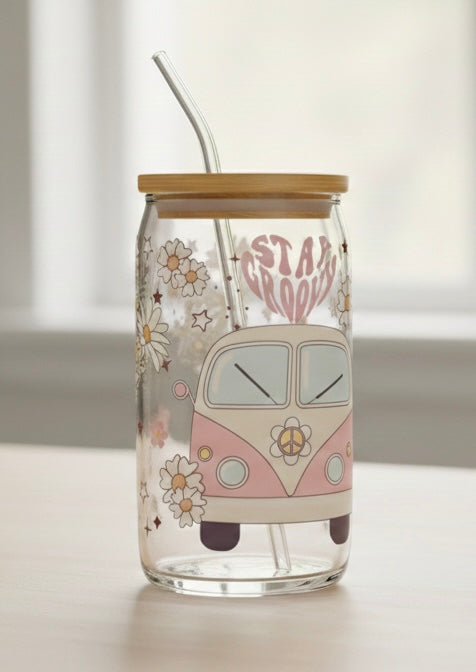 Glass Tumbler Groovy VW Bus and cactus