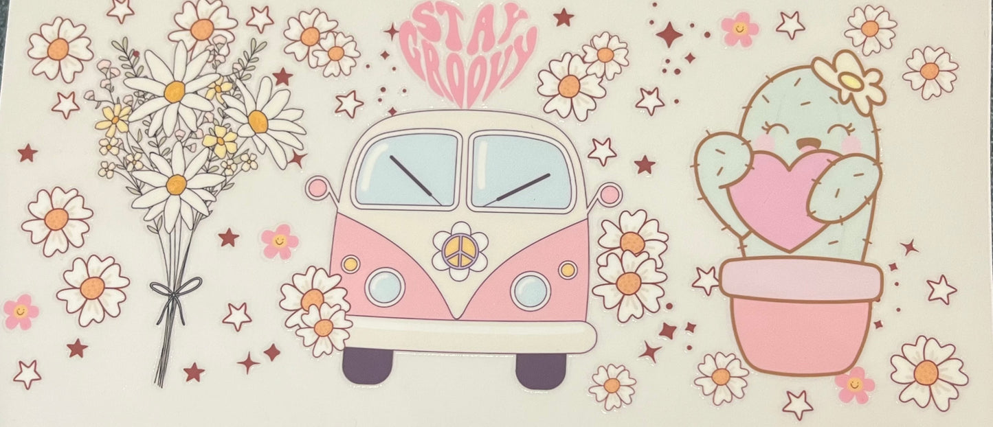 Glass Tumbler Groovy VW Bus and cactus