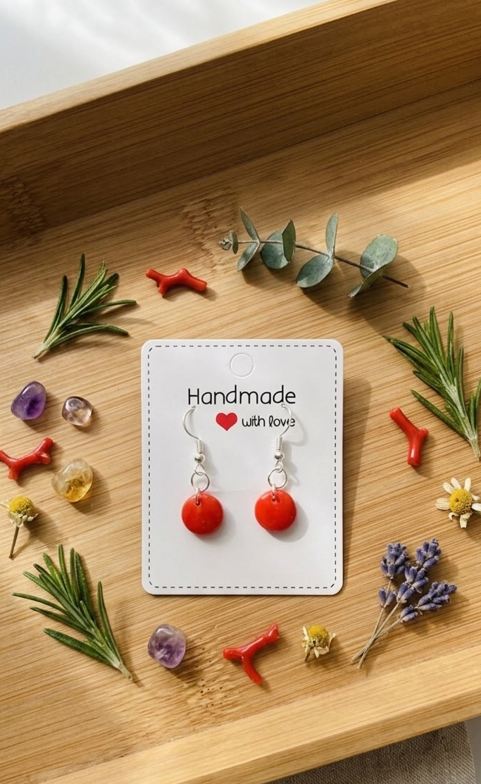 Polymer clay earrings 925 silver - red drops