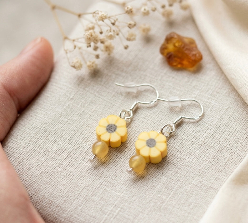 Polymer clay earrings 925 silver daisy yellow
