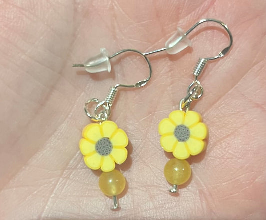 Polymer clay earrings 925 silver daisy yellow