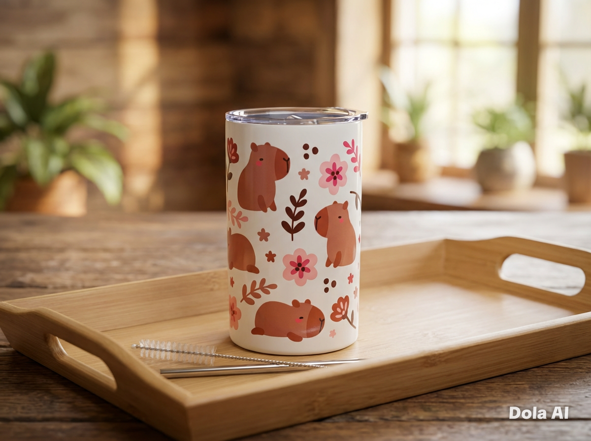 Capybara 12oz Insulated Tumbler - Double Wall Stainless Steel with Lid