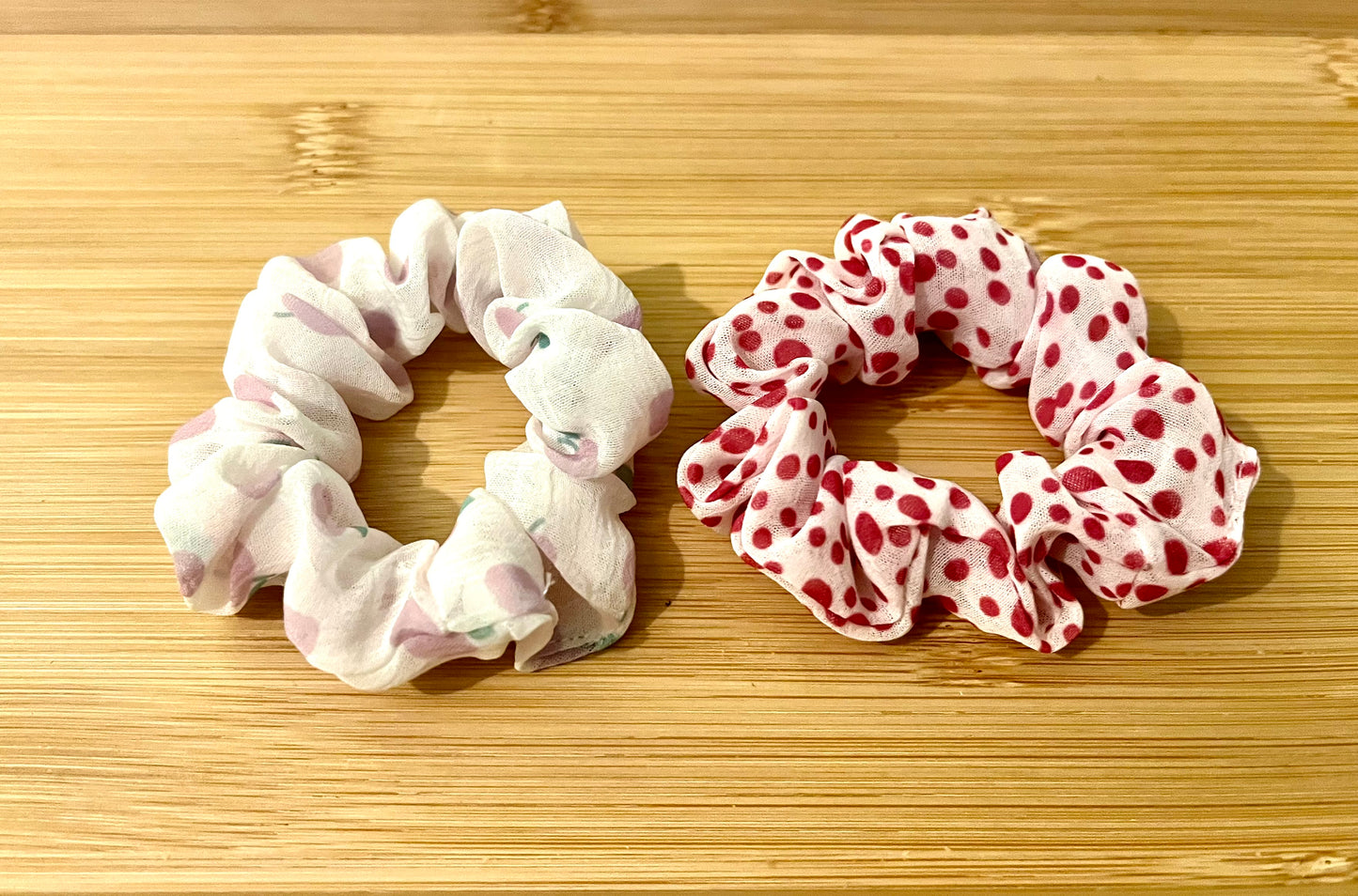 Scrunchie - blue&white, red dot, blue dot