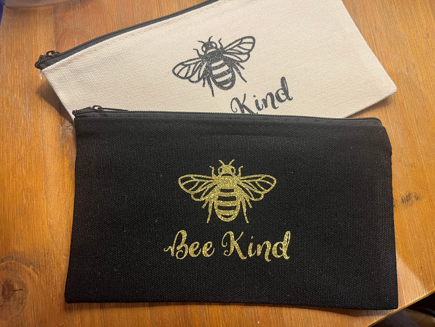Canvas Makeup Bag - Black with Gold Glitter (20x11cm)