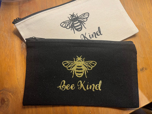 Canvas Makeup Bag - Black with Gold Glitter (20x11cm)
