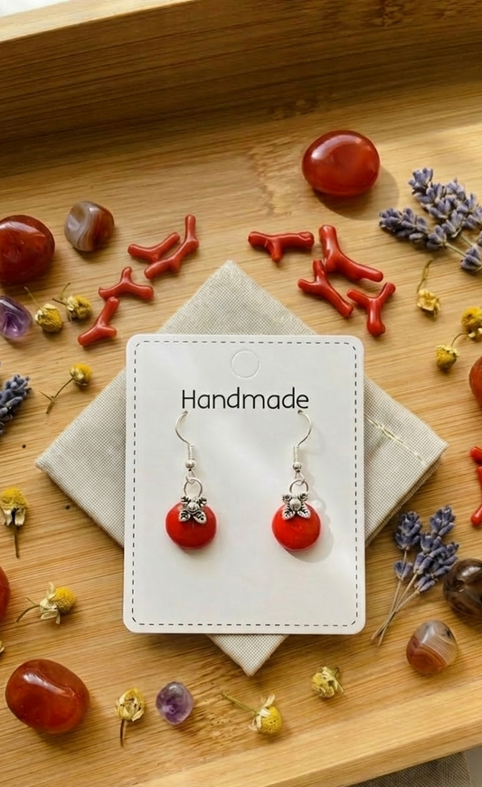 Polymer clay earrings 925 silver - red & silver drops