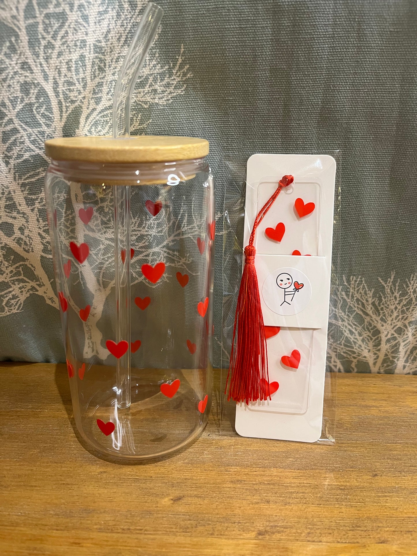 Glass Tumbler & Bookmark - Valentine Hearth bundle