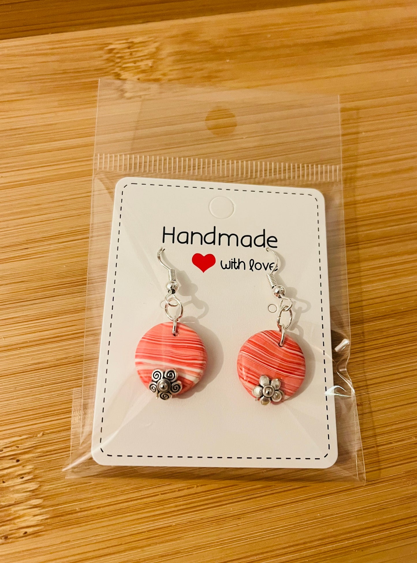 Polymer clay earrings 925 silver - strawberry & cream