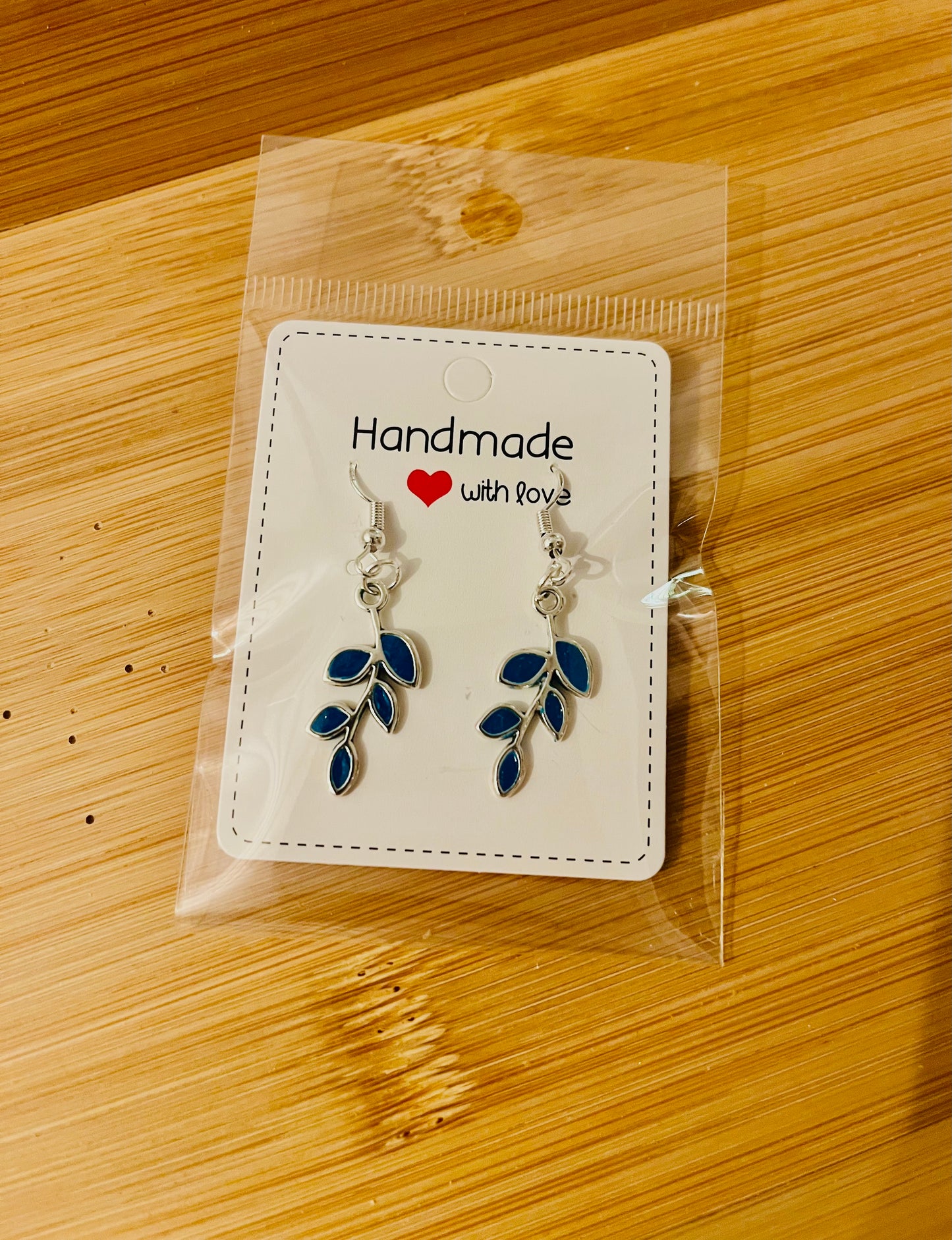 Polymer clay earrings 925 silver - blue leafs