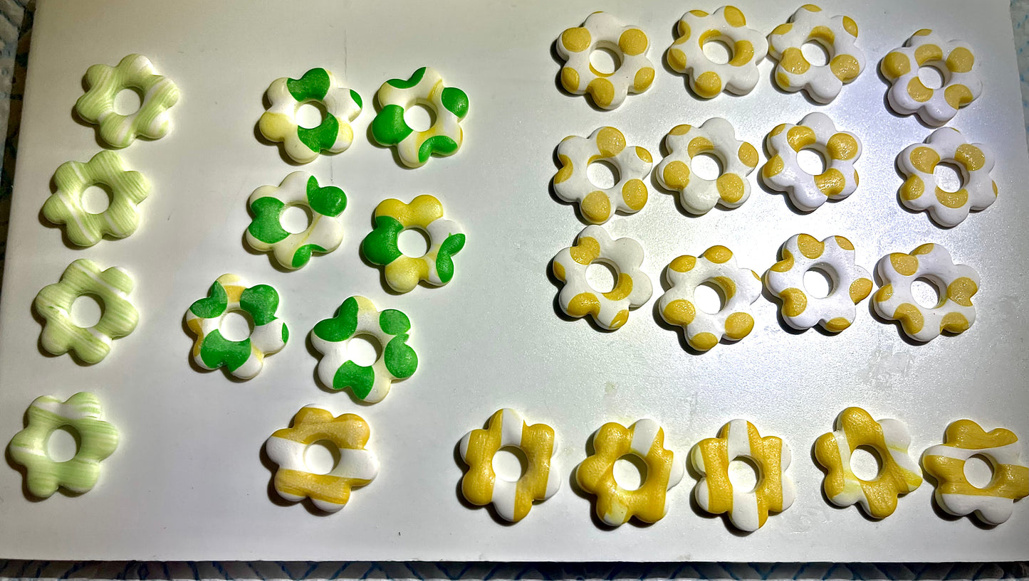 Polymer clay earrings 925 silver white yellow flowers