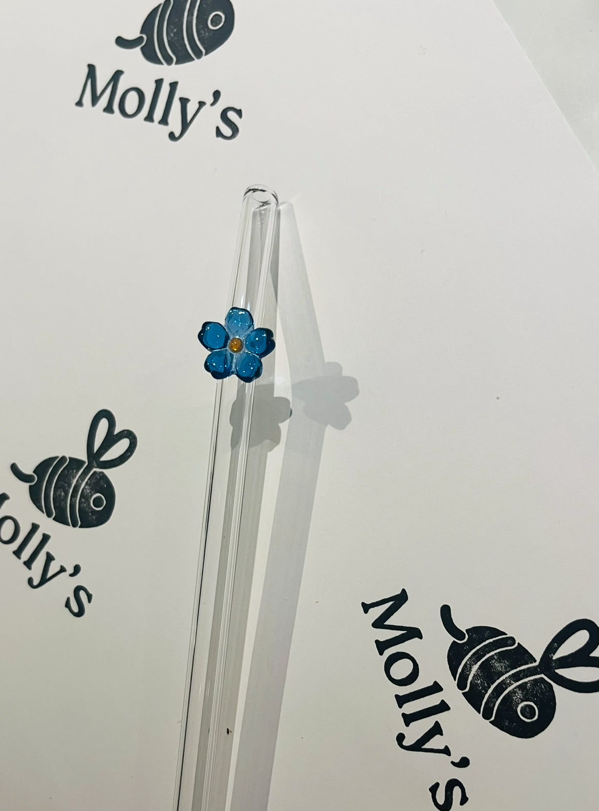 Glass Straw Blue - Eco-Friendly Reusable Straw with Flower Design