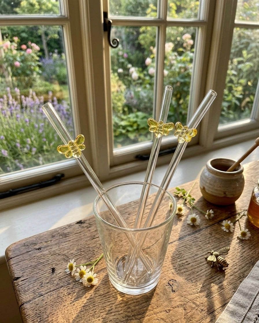 Honey bee Glass Straw - Eco-Friendly Reusable Straw