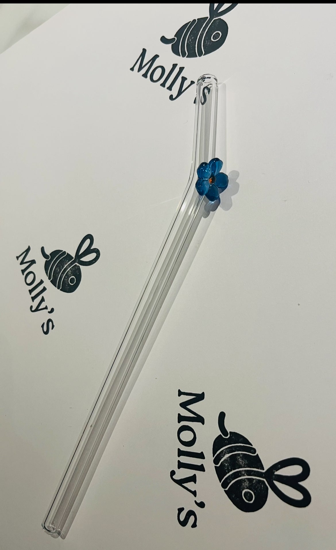 Glass Straw Blue - Eco-Friendly Reusable Straw with Flower Design