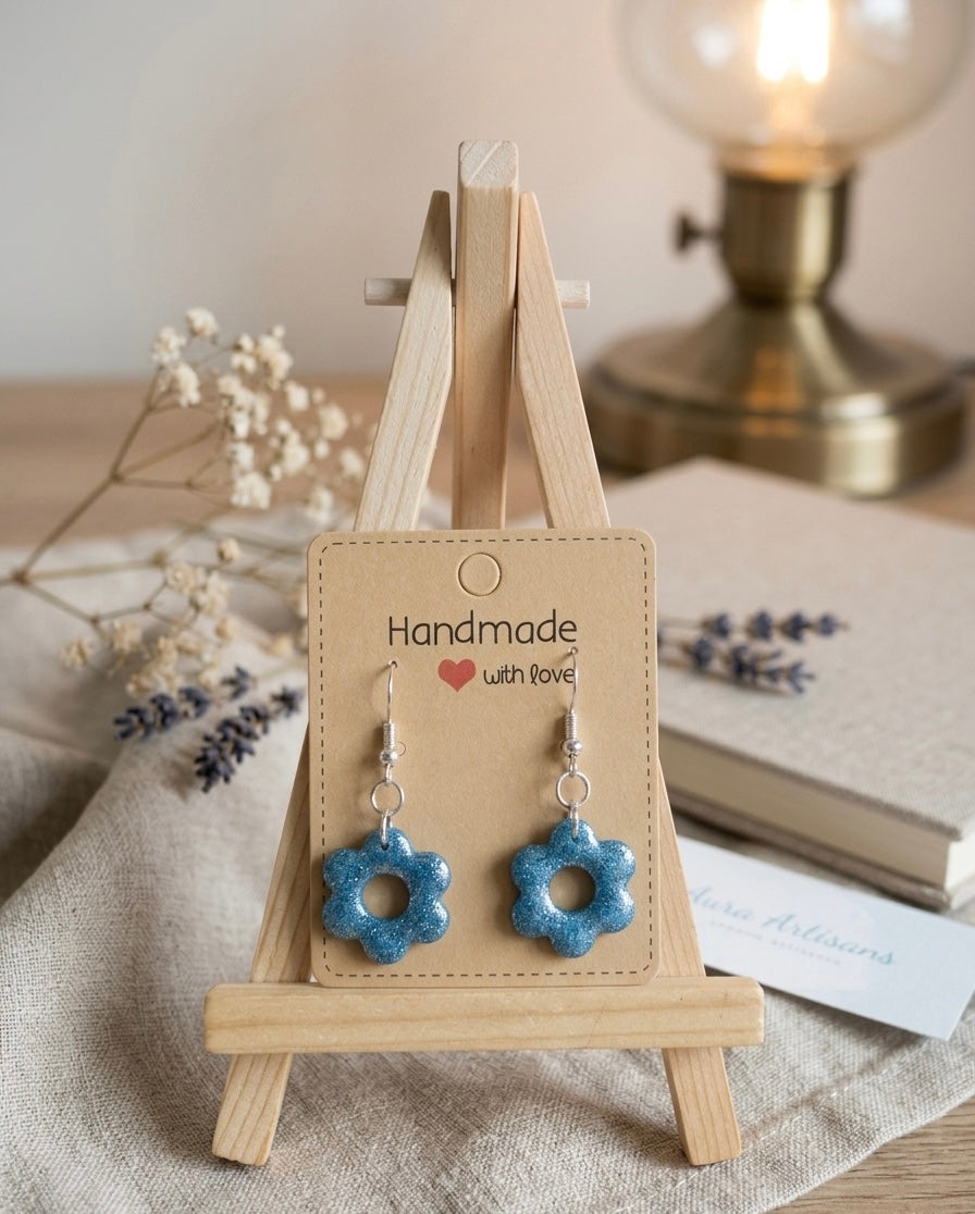 Polymer clay earrings 925 silver dark blue glitter