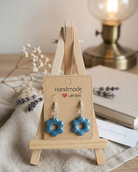 Polymer clay earrings 925 silver dark blue glitter