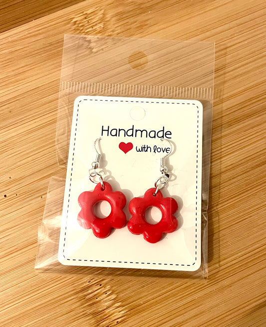 Polymer clay earrings 925 silver red flowers