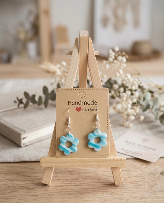 Polymer clay earrings 925 silver blue ocean