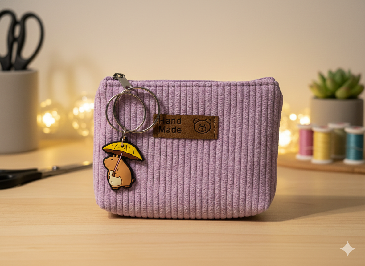 Purple mini purse with key ring, perfect for coins and cards