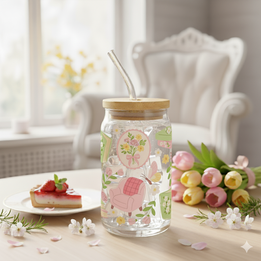 Glass Tumbler Green book and cup