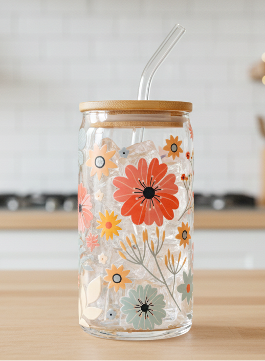 Glass Tumbler  - Autumn Daisy