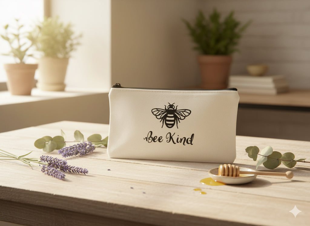 Canvas Makeup Bag - Cream with Black Glitter (20x11cm)