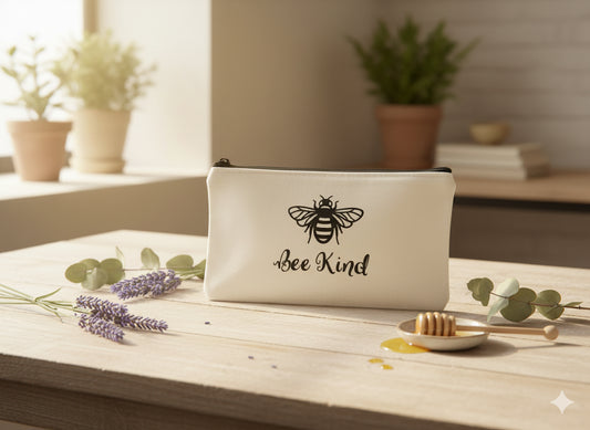 Canvas Makeup Bag - Cream with Black Glitter (20x11cm)
