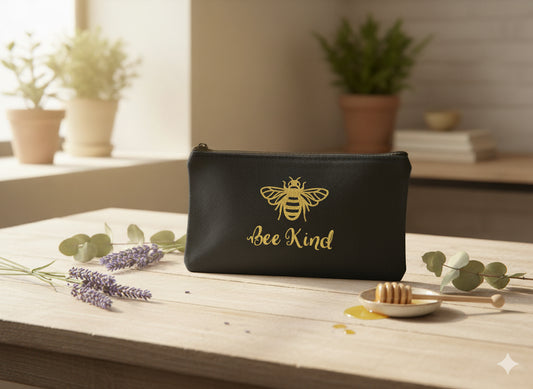 Canvas Makeup Bag - Black with Gold Glitter (20x11cm)