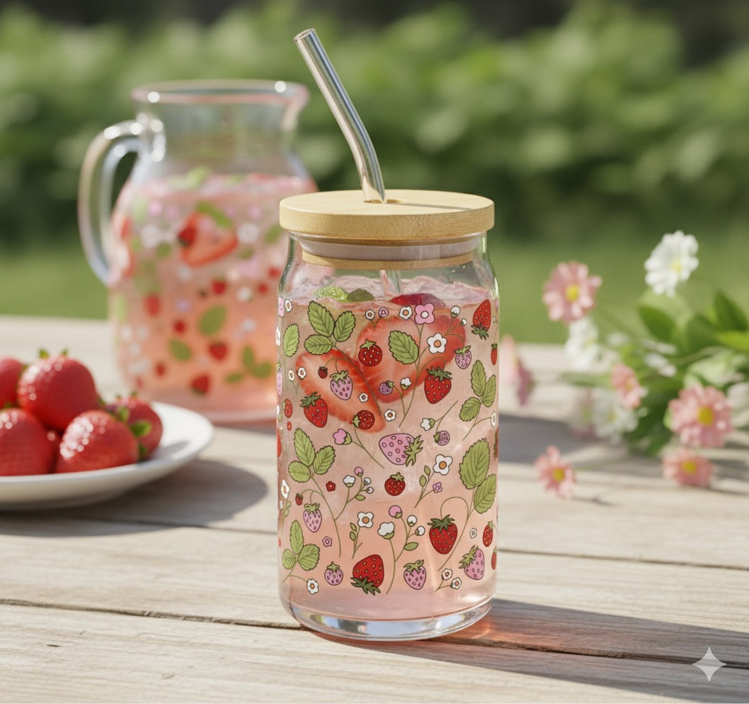 Glass Tumbler Strawberries - Fresh Fruit Drinkware