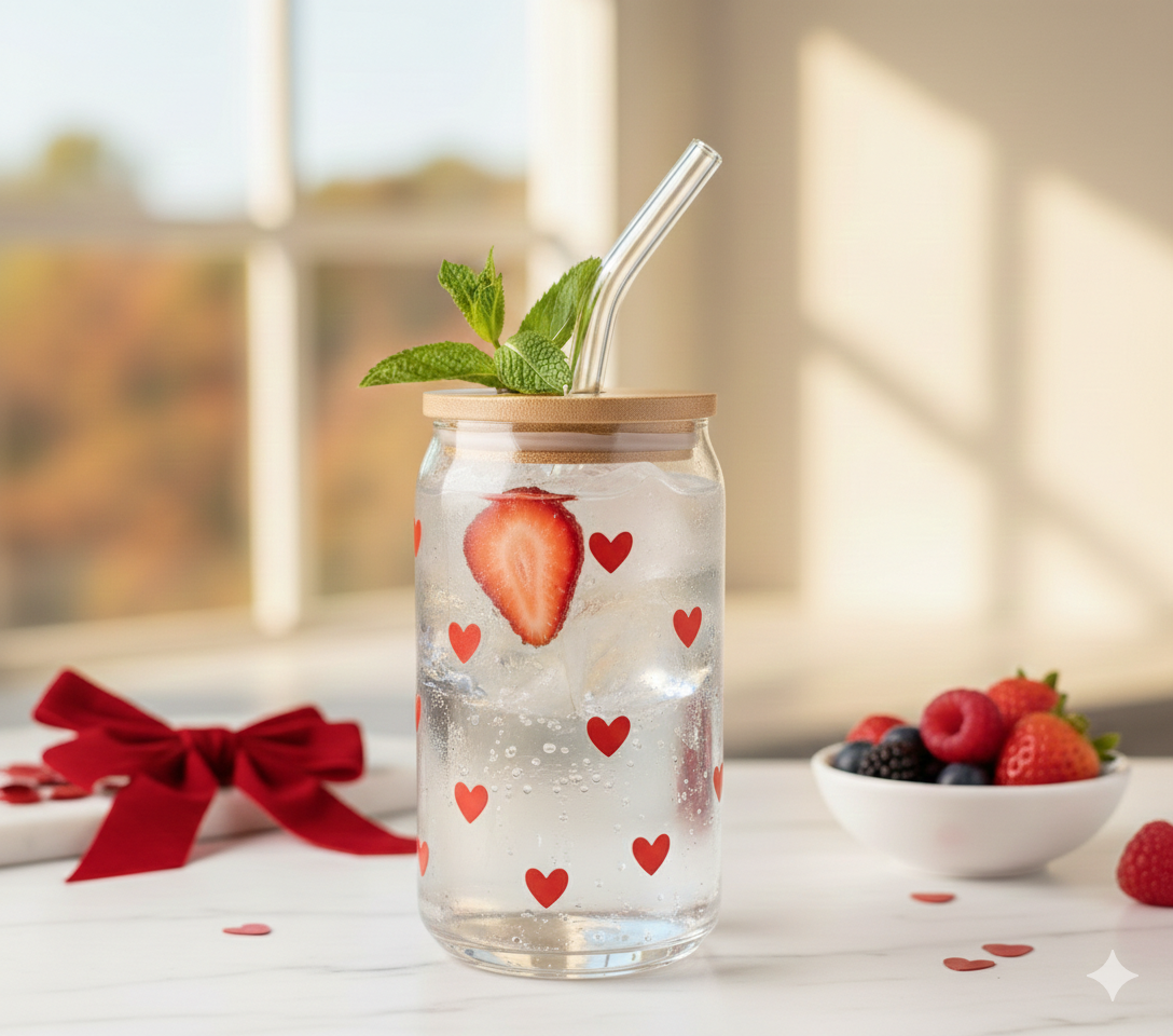 Glass Tumbler & Bookmark - Valentine Hearth bundle