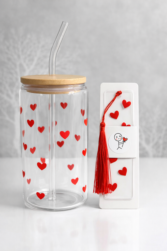 Glass Tumbler & Bookmark - Valentine Hearth bundle