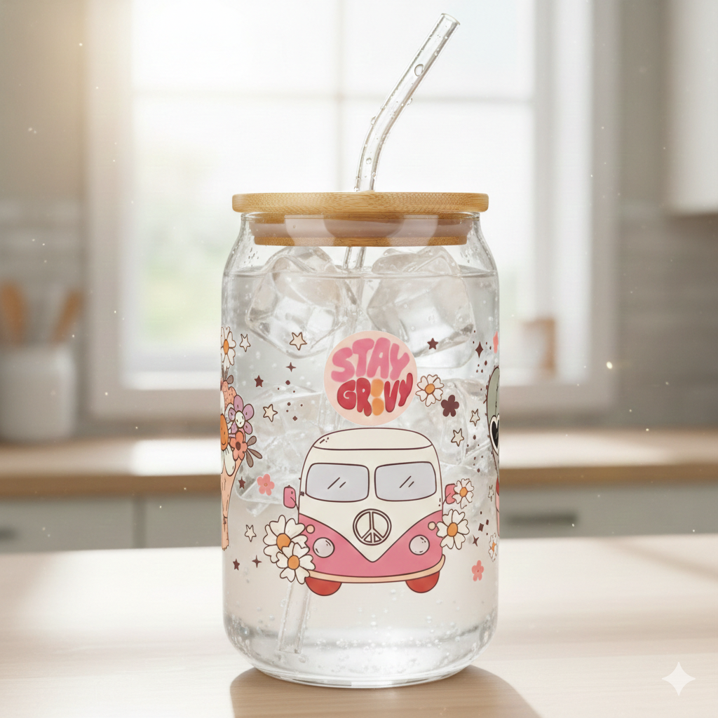 Glass Tumbler Groovy VW Bus