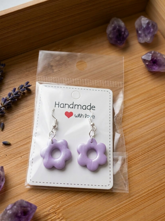Polymer clay earrings 925 silver purple flowers