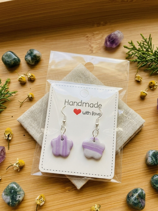 Polymer clay earrings 925 silver - purple cream daisy