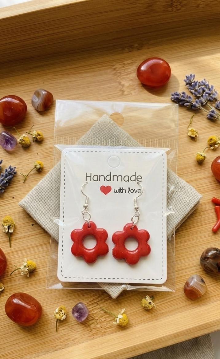 Polymer clay earrings 925 silver red flowers
